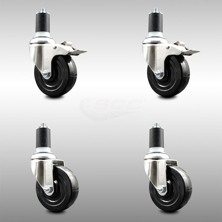 Service Caster 4 Inch 316SS Hard Rubber Swivel 1-5/8 Inch Expanding Stem Caster Lck Brake, 2PK SCC-SS316TTLEX20S414-HRS-2-S-2-158